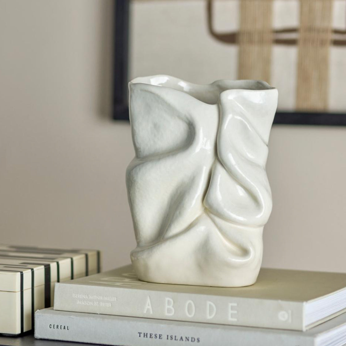 Fabric Vase Hvit Keramikk - By Bloomingville