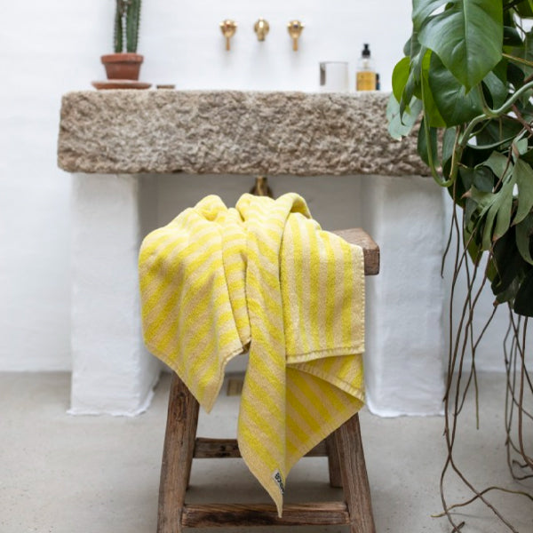 Naram Bath Towels Pristine and Neon Yellow - By Bongusta