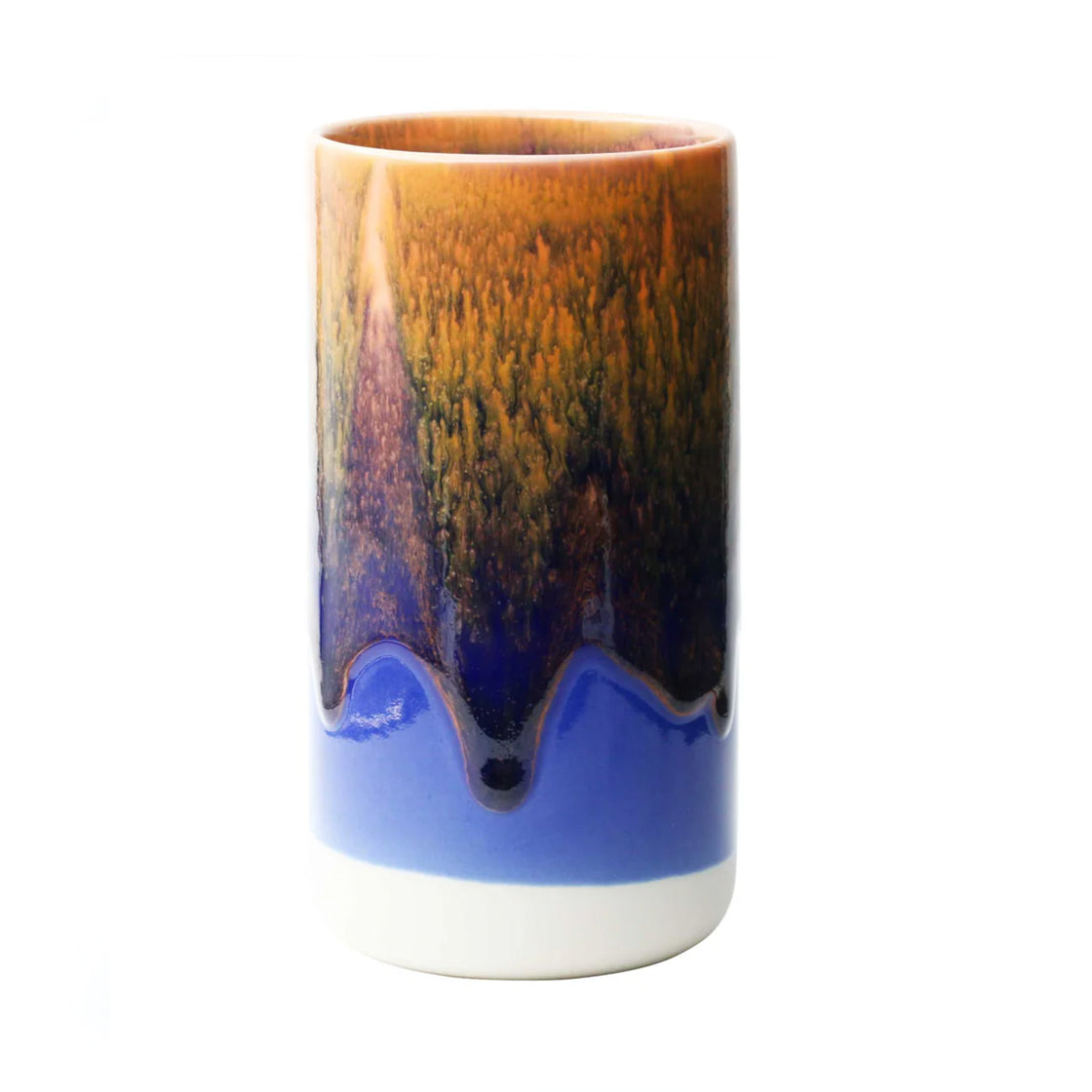 Stash Jar Agathina - By Studio Arhoj håndlaget keramikkkrukke med flammende brun og blå glasur på hvit bunn