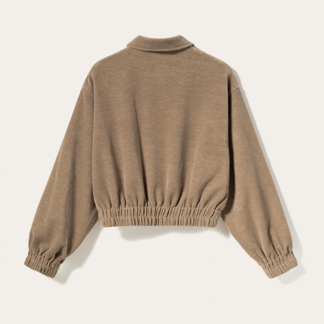 Jakke Keetrah Sand - By Noella kort fløyelsjakke med elastikk i midje og ermer, klassisk krage og glidelås foran