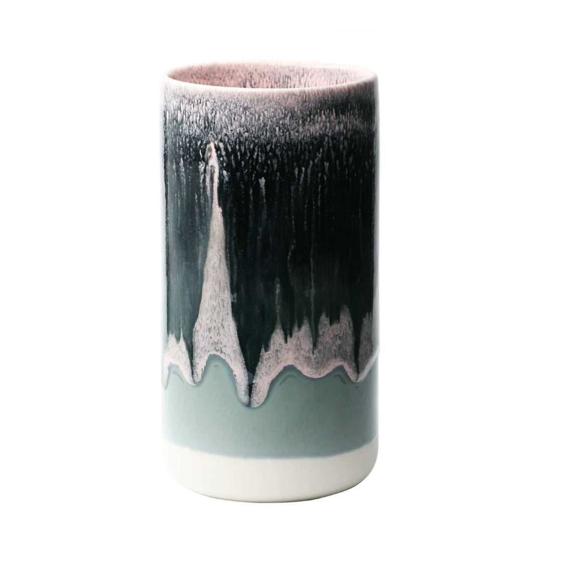 Stash Jar Punk Blond - By Studio Arhoj keramikkkrukke med unik svart, rosa og mintfarget glasur på hvit bunn