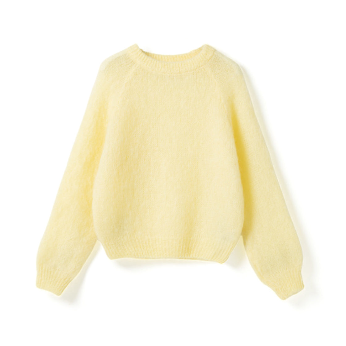 Genser Latora Light Yellow - By Noella i myk mohairblanding med løs passform, rund hals og lange ermer i lys gul tone