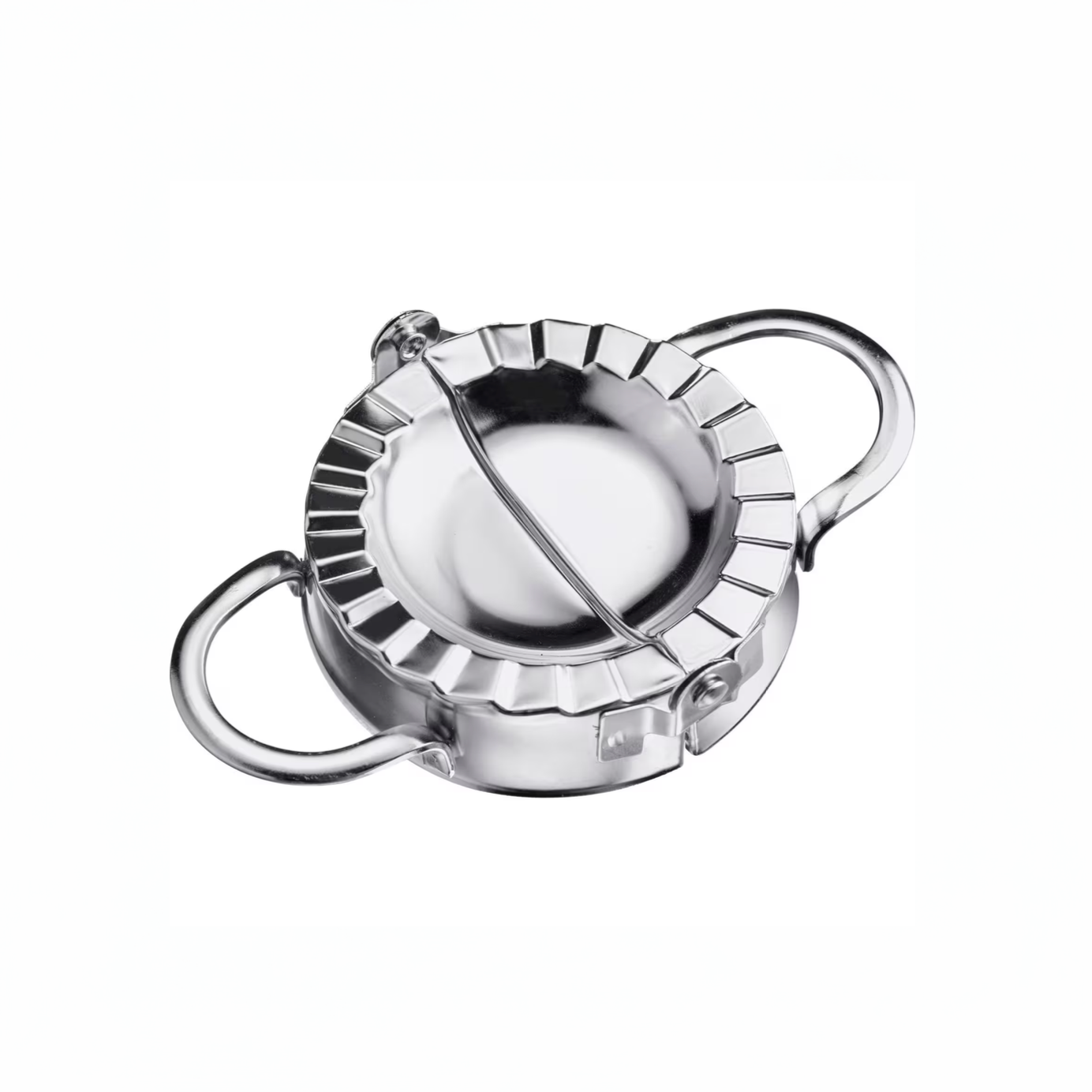 Ravioliform i stål - By Heim Design med robuste håndtak og presis forseglingskant på hvit bakgrunn