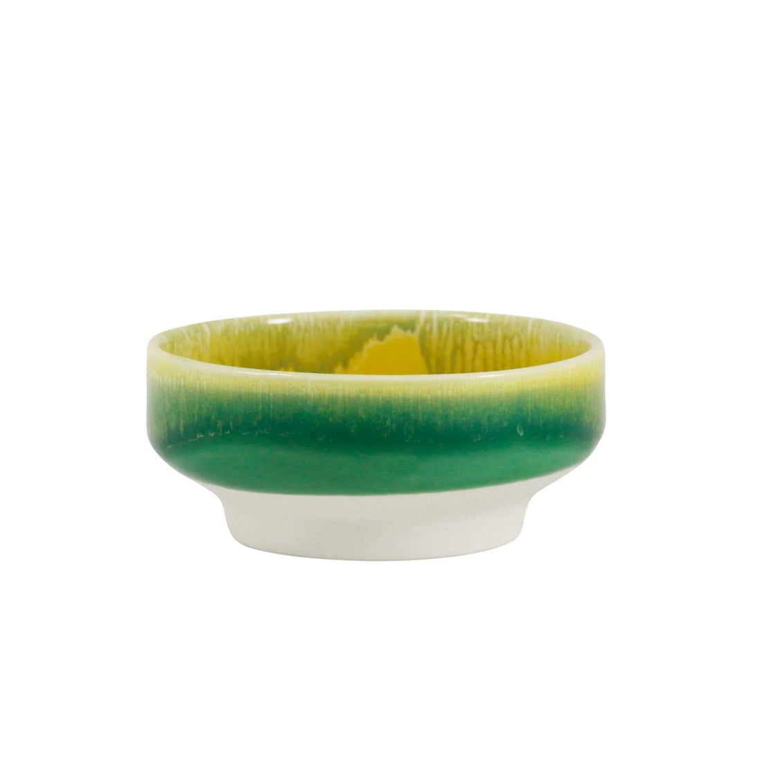 Dip Dish Banana Leaf - By Studio Arhoj liten keramikk-skål med grønn og gul glasur og stabil, bred fot