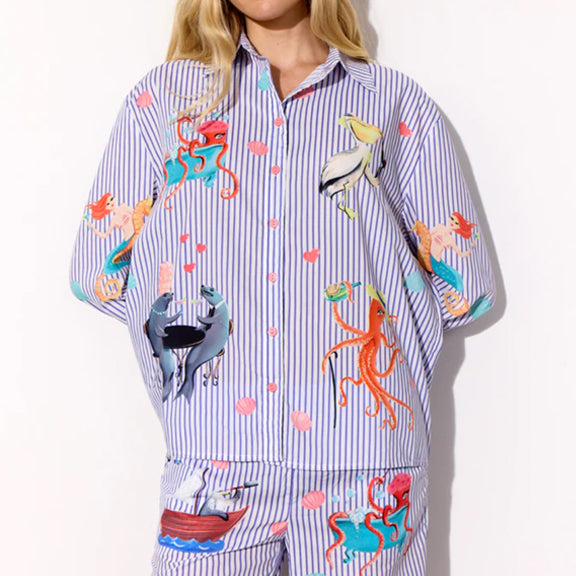 Skjorte Nessie Blå Striper/Kunsttrykk - By Hunkön