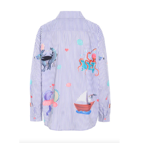 Skjorte Nessie Blå Striper/Kunsttrykk - By Hunkön