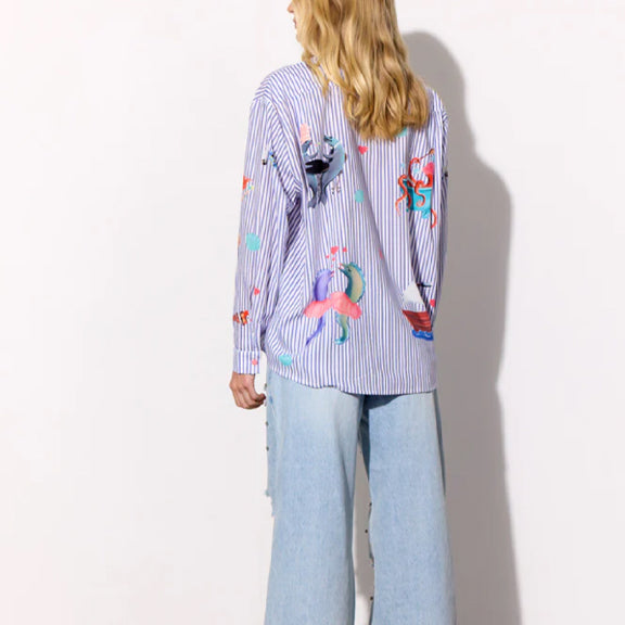 Skjorte Nessie Blå Striper/Kunsttrykk - By Hunkön
