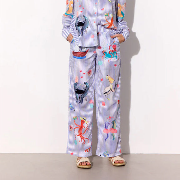 Bukser Nessie Blå Striper/Kunsttrykk - By Hunkön