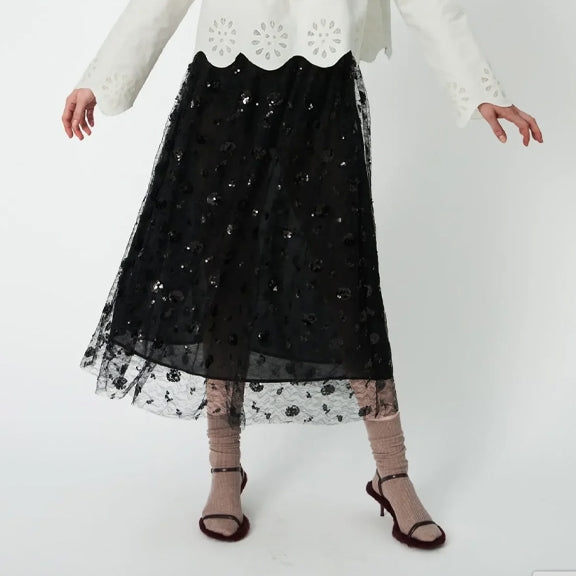 Skjørt Sequin Mesh Sort - Stella Nova