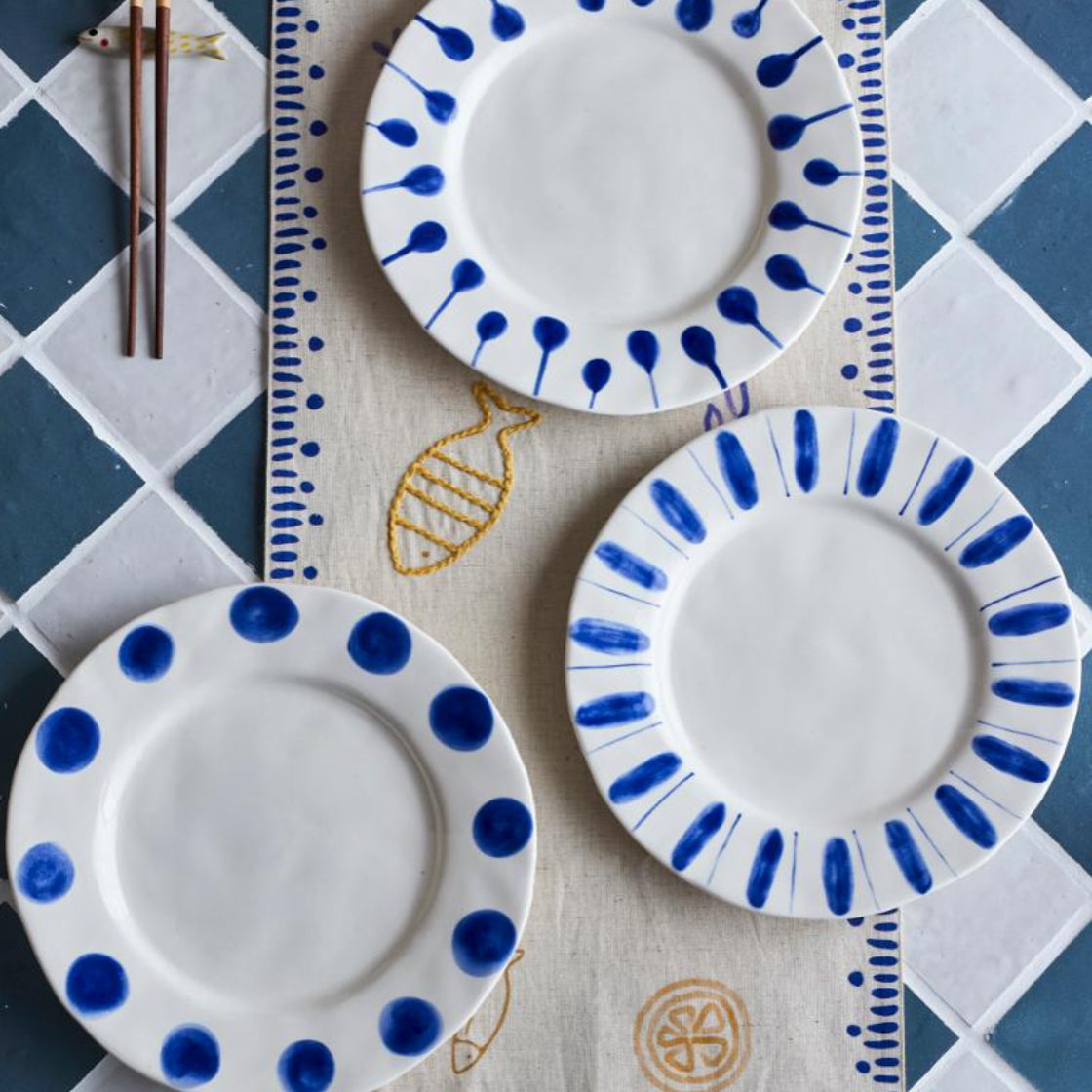 Middagstallerken Linora Steintøy Blå Detaljer - By Bloomingville