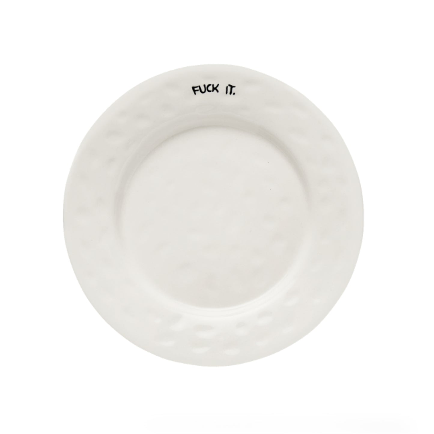 Frukost Tallerken Fuck It - By Anna+Nina i keramikk med uformelt budskap og subtil struktur på kanten