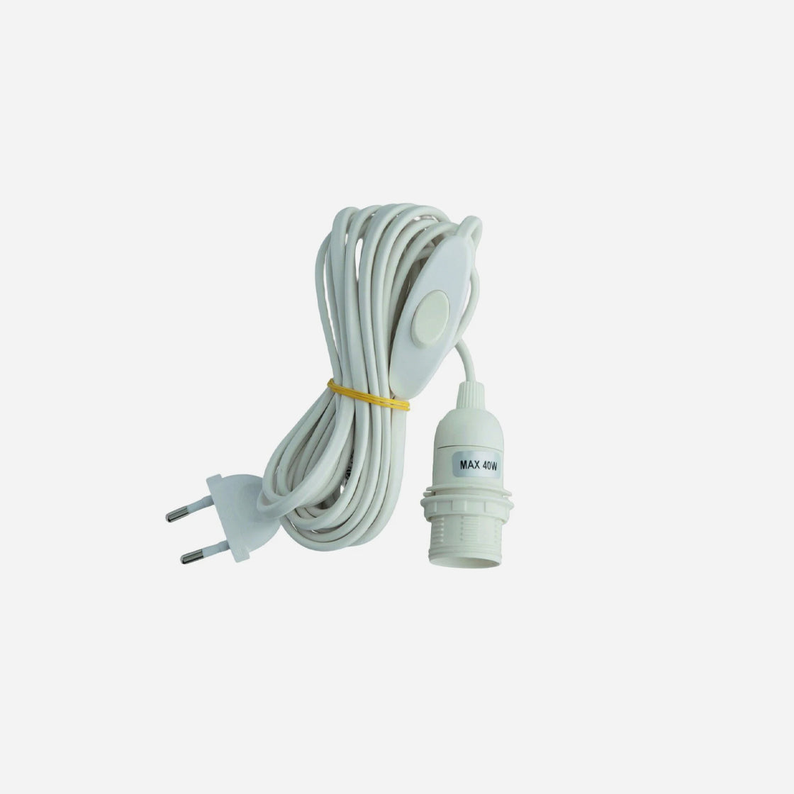 Ledning til Julestjerne 4 M - By Bungalow med bryter og hvit ledning til julelys på hvit bakgrunn