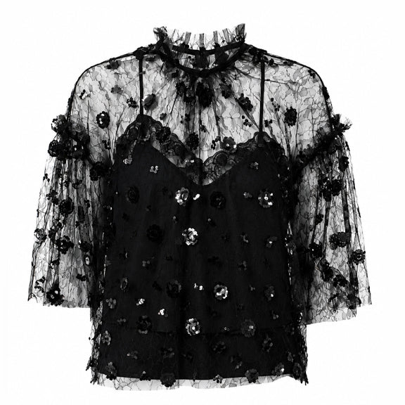 Topp Paljetter Mesh Sort - Stella Nova