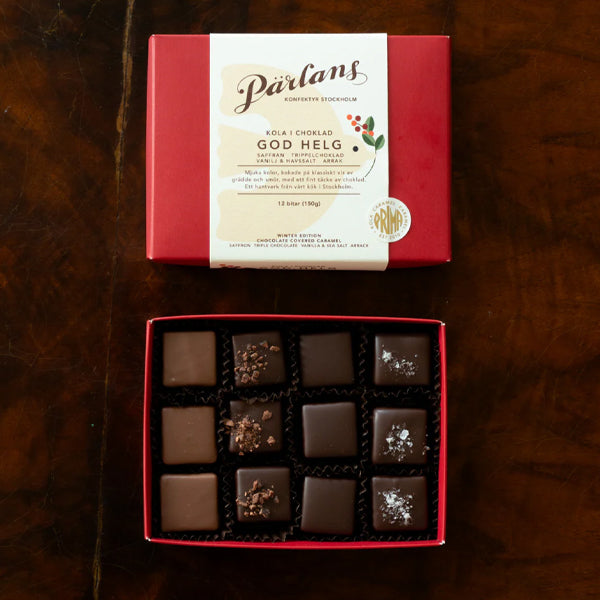 Vinterutgaven Karamell dekket med Sjokolade 12 Biter - By Pärlans Stockholm