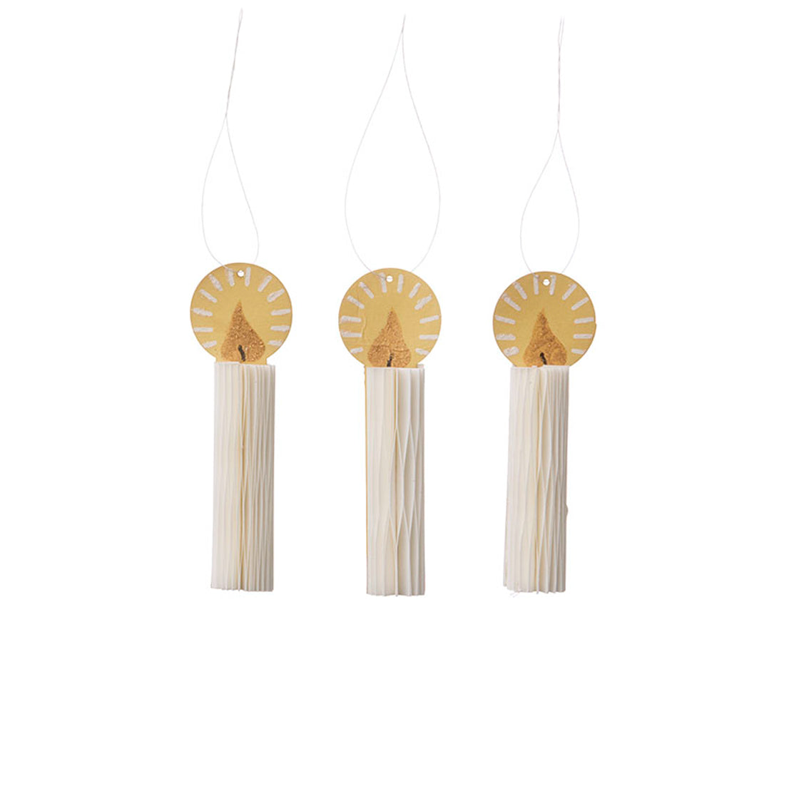 Lys i Papir 3 stk. - By Bungalow, bikakeformede papirlys med gullglitter og magnet for enkel oppbevaring.