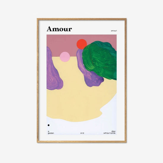 Amour print i fra Simone Köcher og Finders Keepers. Printet er abstrakt, med fargene gul, lilla, rød og grønn.