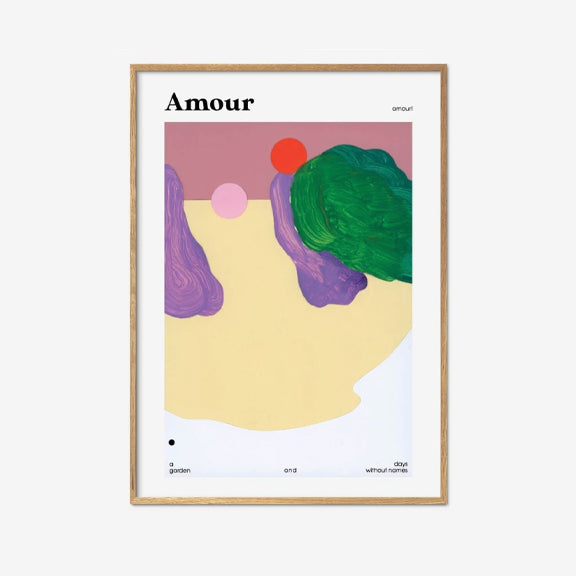 Amour print i fra Simone Köcher og Finders Keepers. Printet er abstrakt, med fargene gul, lilla, rød og grønn.