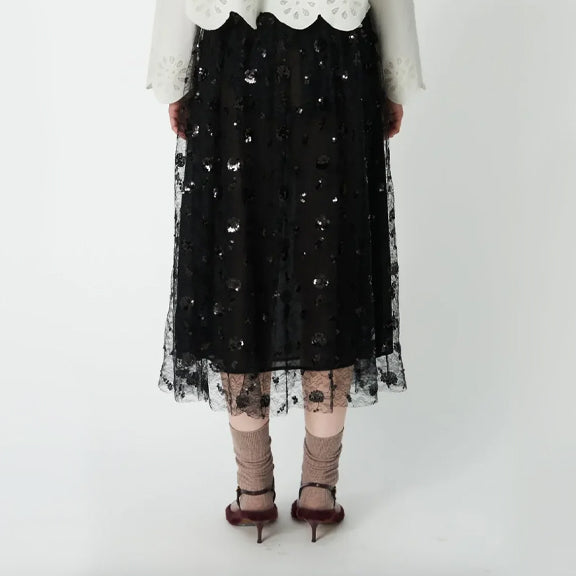 Skjørt Sequin Mesh Sort - Stella Nova