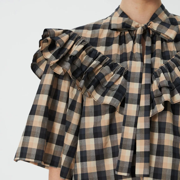Bluse Frill Beige/Sort - Stella Nova