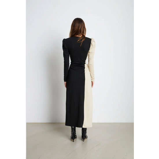 Load image into Gallery viewer, Long V-Neck Jersey Dress Creme/Black - By Stella Nova

