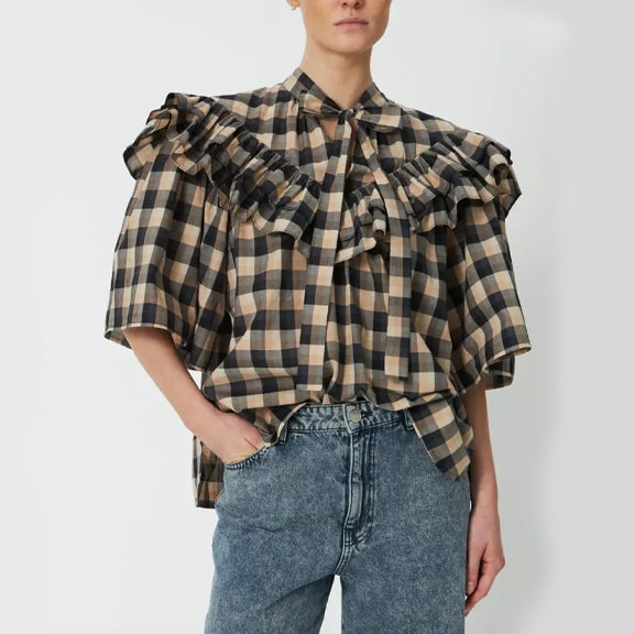 Bluse Frill Beige/Sort - Stella Nova