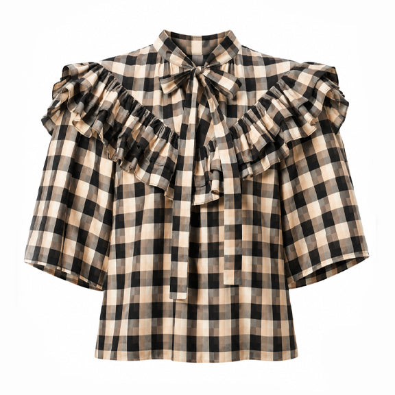 Bluse Frill Beige/Sort - Stella Nova