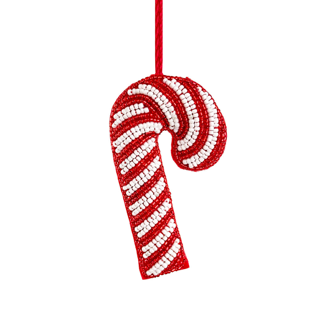 Julepynt Candy Cane Rød/Hvit - By ShiShi laget av små perler i klassisk godteristangform med opphengsstropp