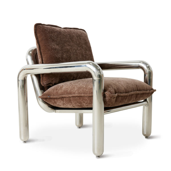 Chrome Lounge Armstol Fløyelsbrun - By HK Living