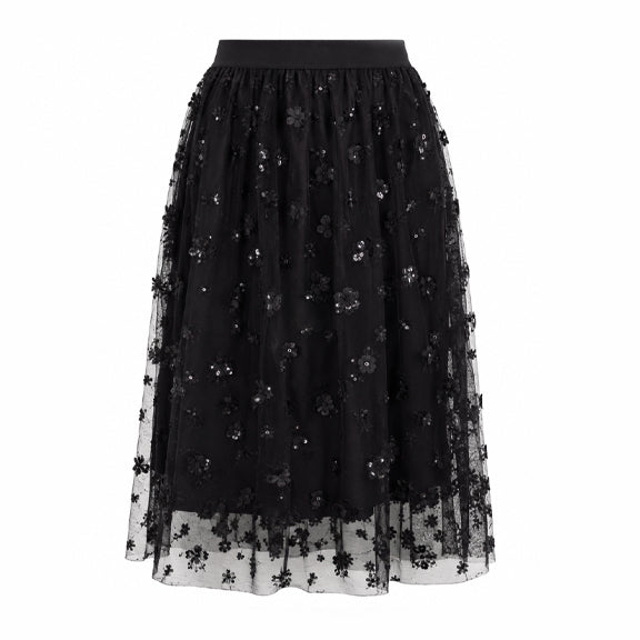 Skjørt Sequin Mesh Sort - Stella Nova