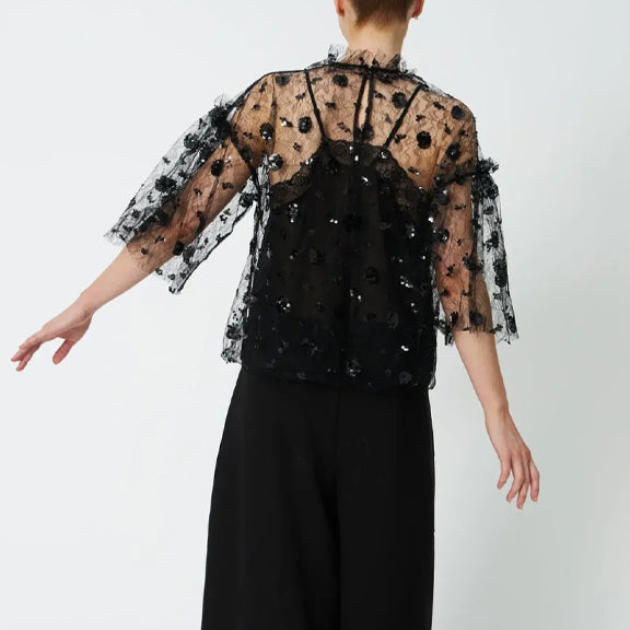 Topp Paljetter Mesh Sort - Stella Nova