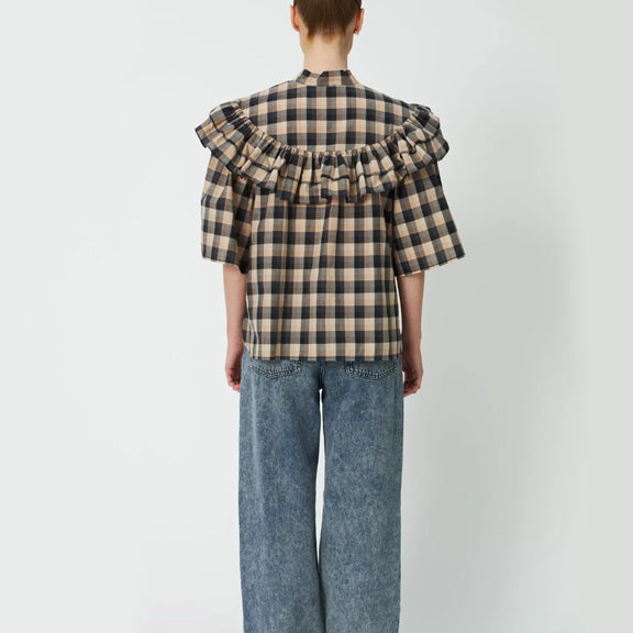 Bluse Frill Beige/Sort - Stella Nova