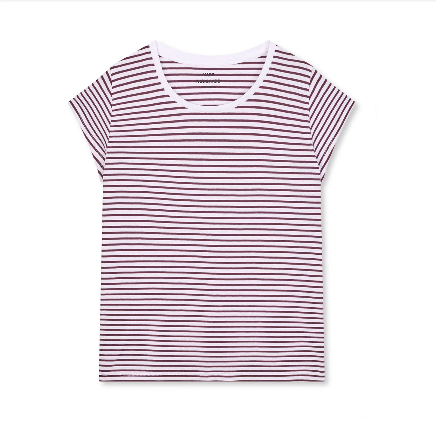 T-skjorte Fine Jersey Stripe Kvit/Burgunder - By Mads Nørgaard