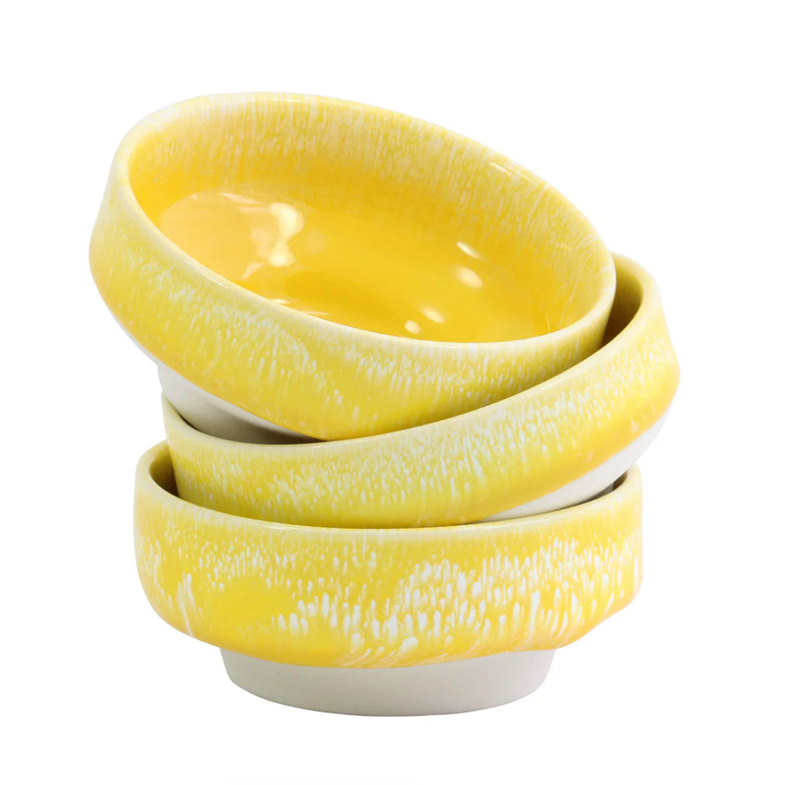 Dip Dish Sun Beam - By Studio Arhoj små keramikk-skåler med varm gul glasur og bred, stabil fot i stabel