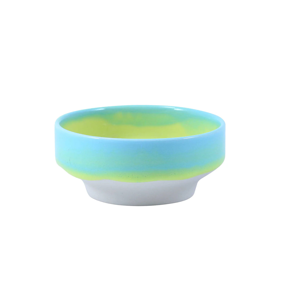 Dip Dish Yellow Snap - By Studio Arhoj liten keramikk-skål med lys gul og blå glasur på stødig, flat fot