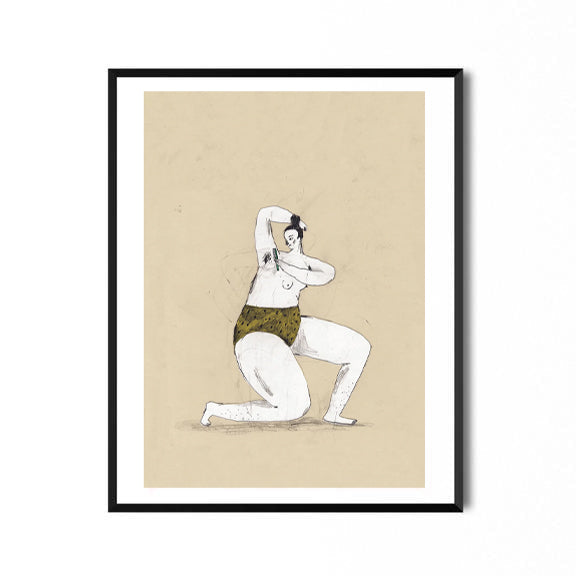 8.mars print by Skinkeape. Printet viser en dame som barberer seg under armene.