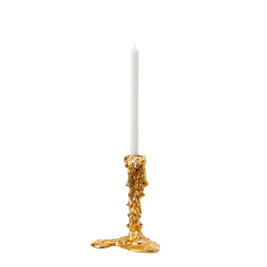 Drip lysestake i gull fra Pols Potten ser ut som en lysestake av rennende stearin.