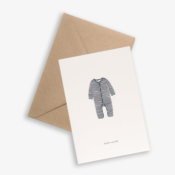 Load image into Gallery viewer, Greeting Card Baby onesie / Navy (hello world) - By Kartoteket
